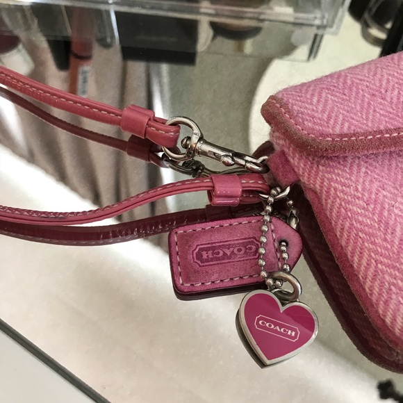 Coach Pink Suede and Herringbone Wristlet - Picture 4 of 6